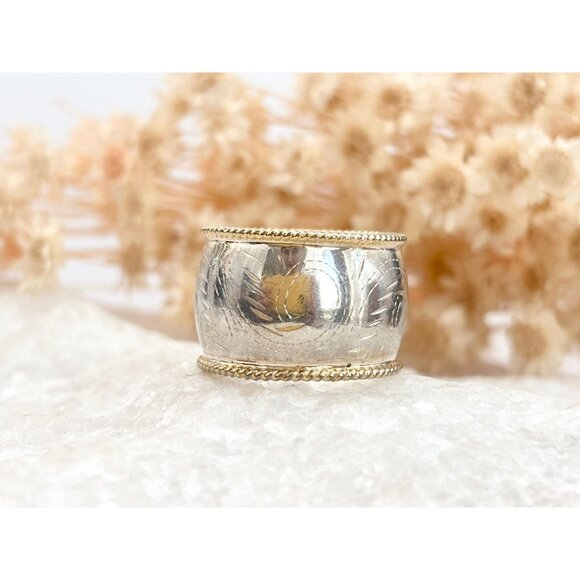 Thai Made Two Toned Floral Hand Carved 925 Sterling Silver Vintage Ring - sz 7.5 - Picture 13 of 13